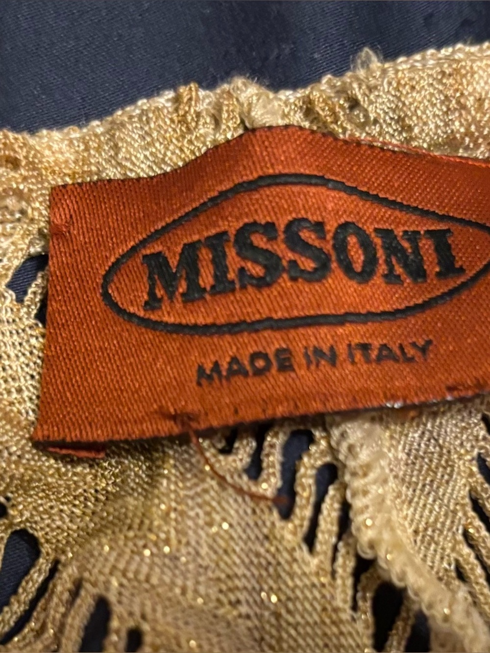 Missoni Metallic Gold Knit Fringe Scarf